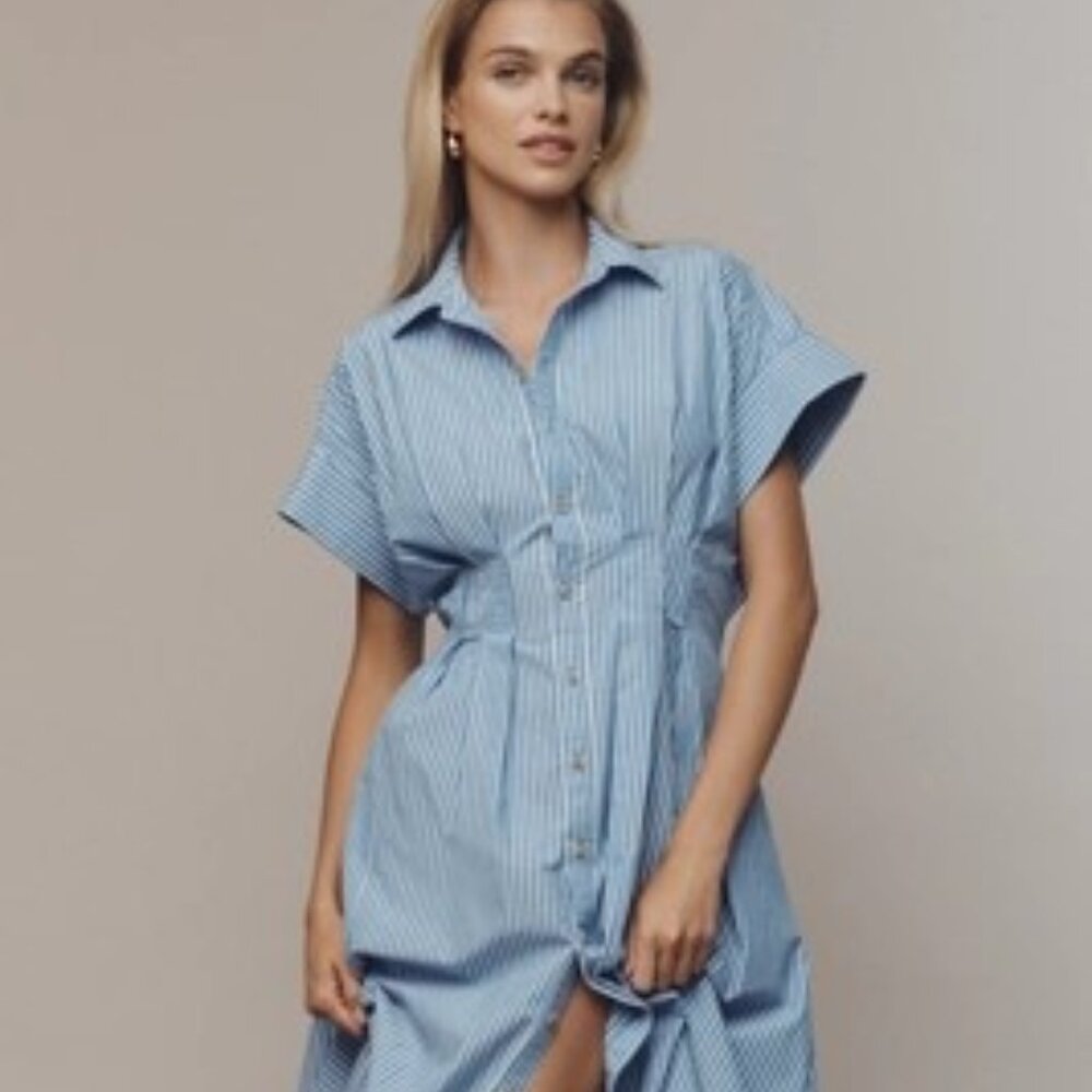 Anthropologie Pilcro Short-Sleeve Cotton Midi Shirt Dress